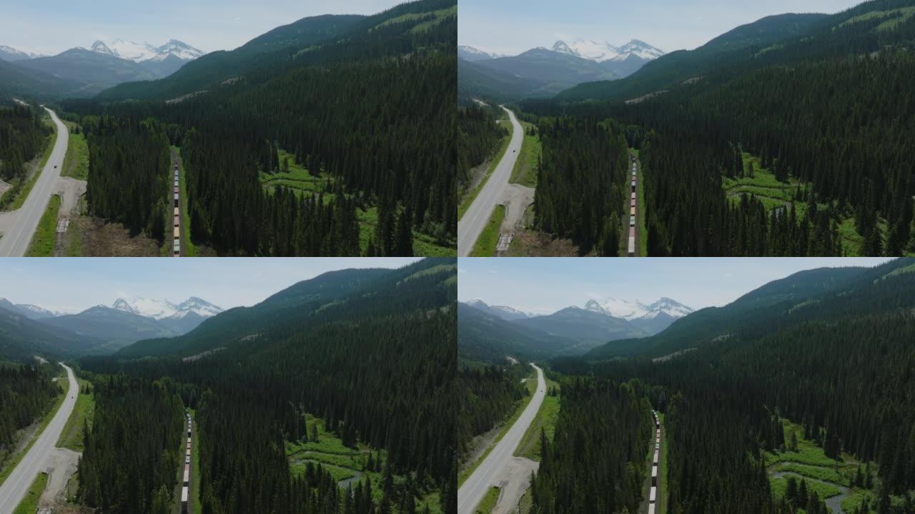 加拿大不列颠哥伦比亚省加拿大落基山脉景观和黄头5号高速公路的4k航拍视频