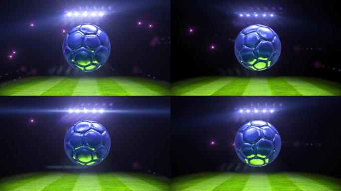 体育场灯3D银色足球在中间旋转-足球