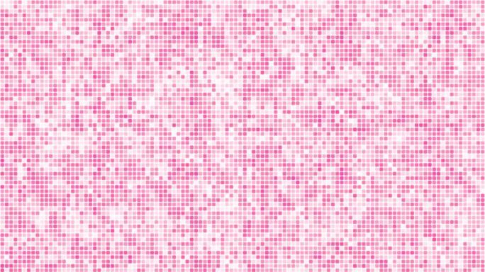 白色背景循环上的粉色浮动网络方块。慢速混沌像素拼接无缝动画。