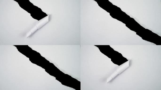偏斜的撕纸停止运动，用于复制空间。视频效果叠加的撕纸动画