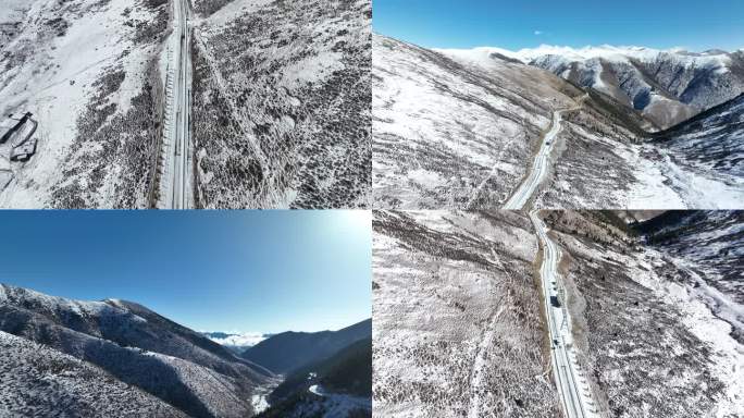 西藏昌都大气雪山公路航拍