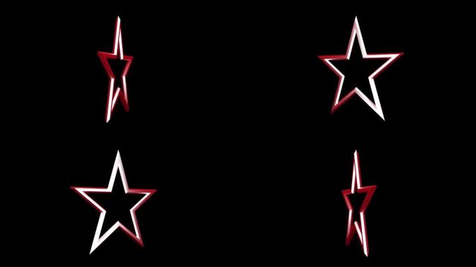 3D动画红白星使用阿尔法通道在透明背景上旋转无缝循环