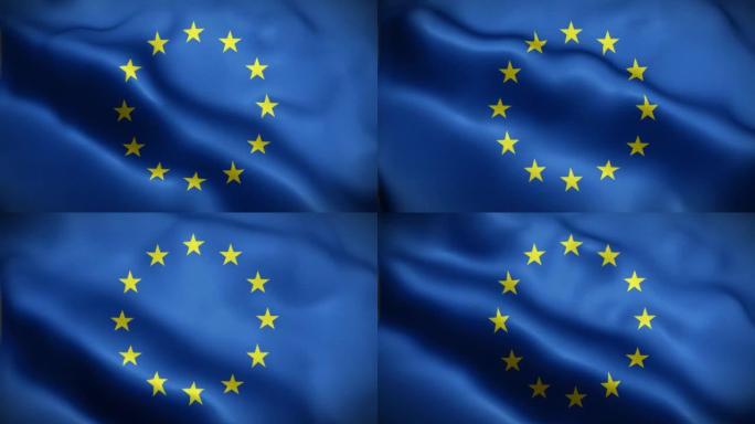 4K纹理旗帜的欧盟动画库存视频-欧盟旗帜在循环挥动-高度详细的欧盟旗帜库存视频