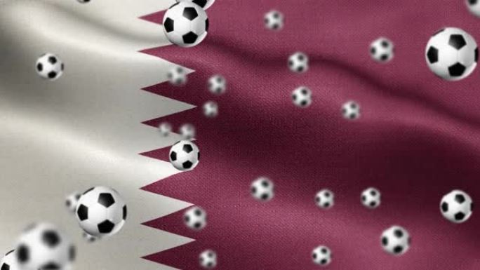 卡塔尔国旗与足球或足球主题可循环背景股票视频