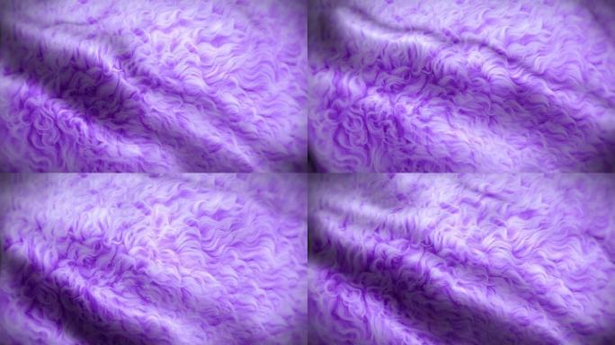 4k紫色卷曲绵羊毛皮背景。挥舞羊毛纹理循环动画。风景如画的抽象头发模拟。波纹柔软面料和光滑丝绸库存视