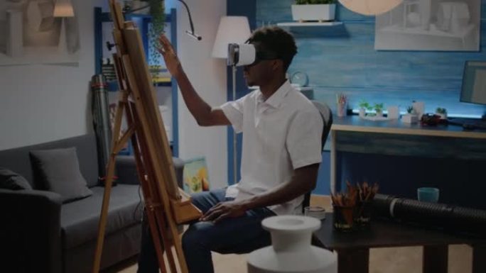 黑人艺术家使用vr眼镜进行虚拟绘画灵感