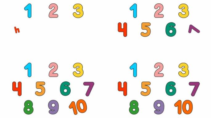 有趣的孩子从1到10五颜六色的数字。孤立在白色背景上的多色矢量插图。