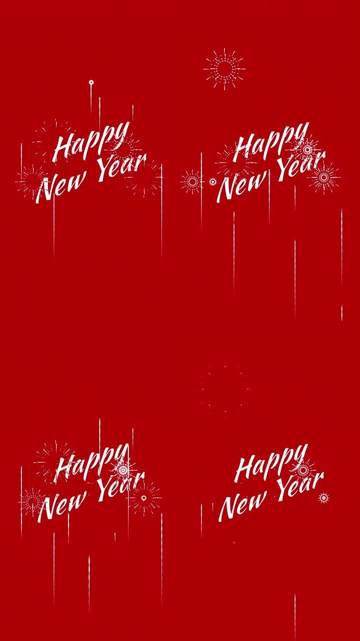 4k视频格式的红色背景上的新年快乐信息和烟花
