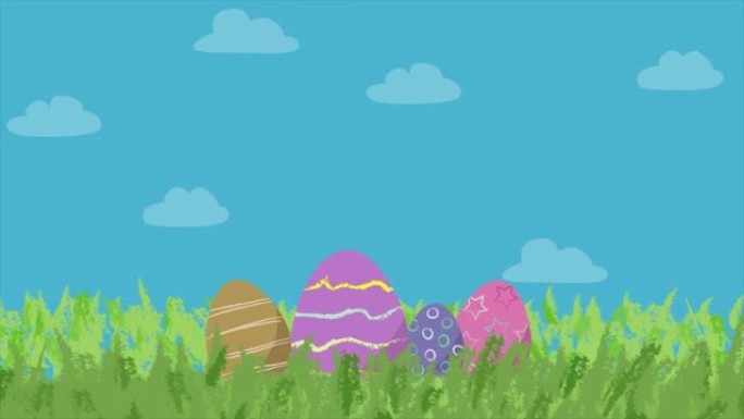 在蓝天下的草坪上的复活节彩蛋动画
