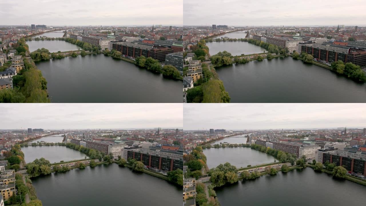 丹麦哥本哈根运河的无人机拍摄