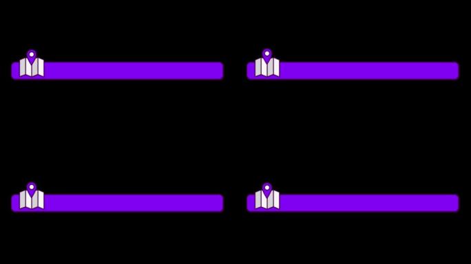 动画紫色文本框和选中图标的旅行模板隔离在黑屏上。