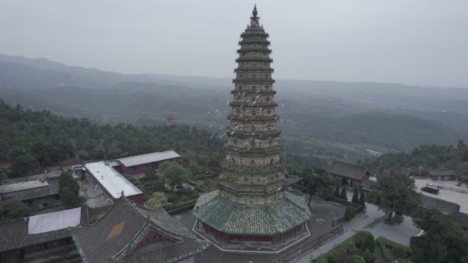 4k航拍-广胜寺飞虹塔环绕