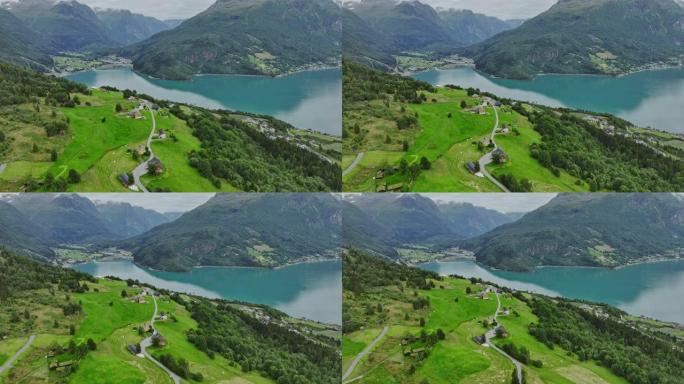 挪威绿松石湖的鸟瞰图