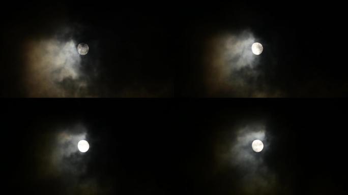 满月和云夜黑上升明月光月球月圆夜