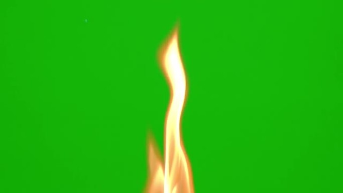 慢火火焰燃烧在绿色屏幕背景上发光