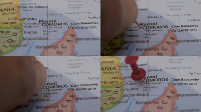 科摩罗在政治地图上的位置旅行概念宏观特写查看股票视频