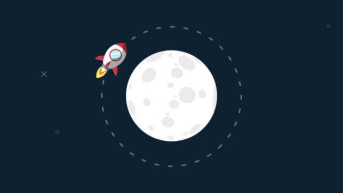 火箭在太空动画中绕月飞行，4k运动动画
