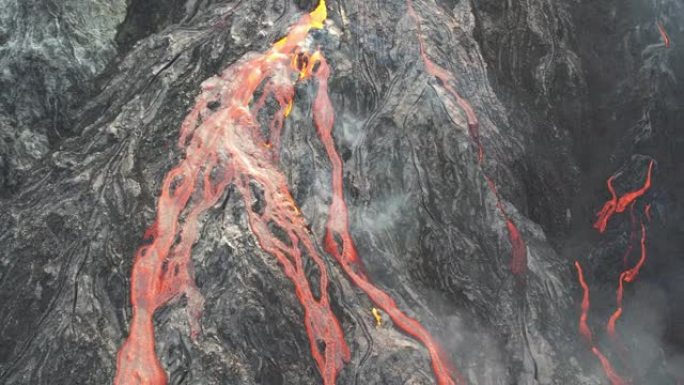 冰岛火山裂隙的空中无人机拍摄