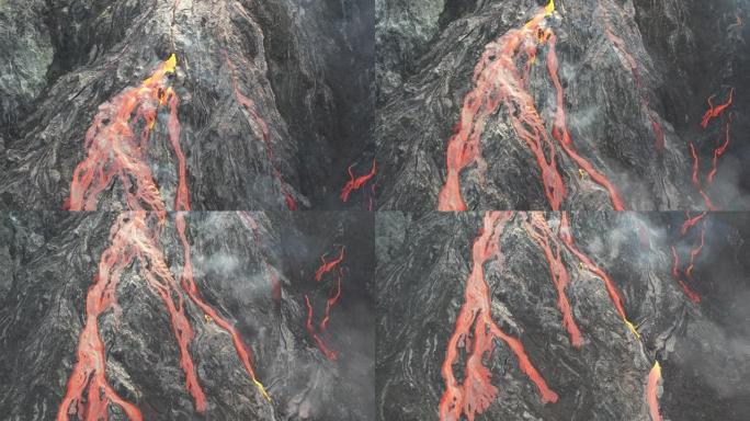 冰岛火山裂隙的空中无人机拍摄