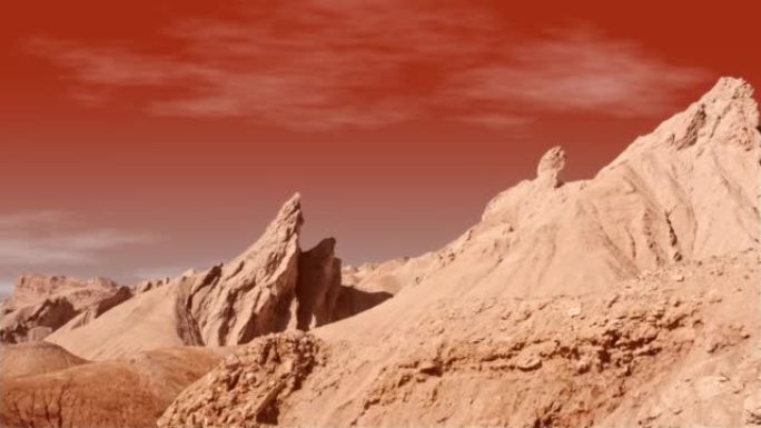 神秘而空灵的山崖景观-红色的天空