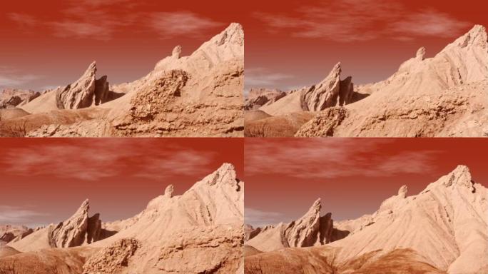 神秘而空灵的山崖景观-红色的天空
