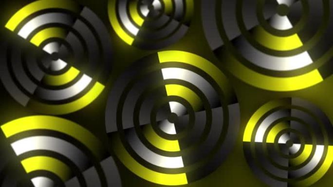 4k发光黄色霓虹灯旋转圆圈运动图形背景