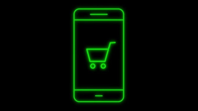 黑色背景上的动画绿色霓虹灯电话形状。