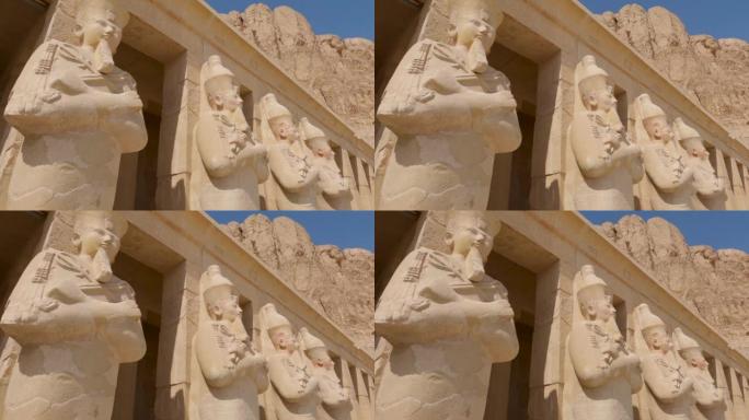 埃及卢克索哈特谢普苏特太平间寺庙中带有哈特谢普苏特奥西里德像的露台柱子