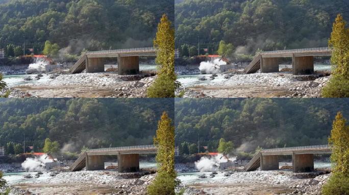 意大利罗马尼亚诺塞西亚倒塌桥的戏剧性镜头。静态拍摄