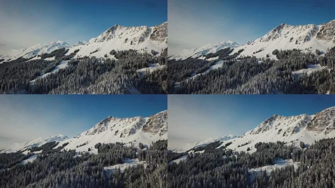 空中拍摄瑞士阿尔卑斯山的雪山