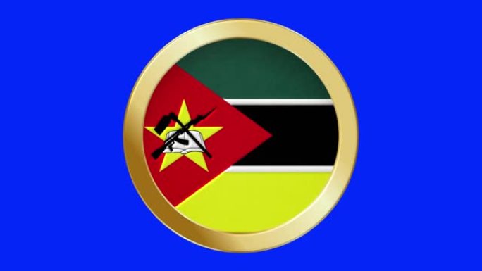 莫桑比克国旗弹出式的金色金属圆环国旗动画背景孤立的绿色屏幕背景可循环股票视频