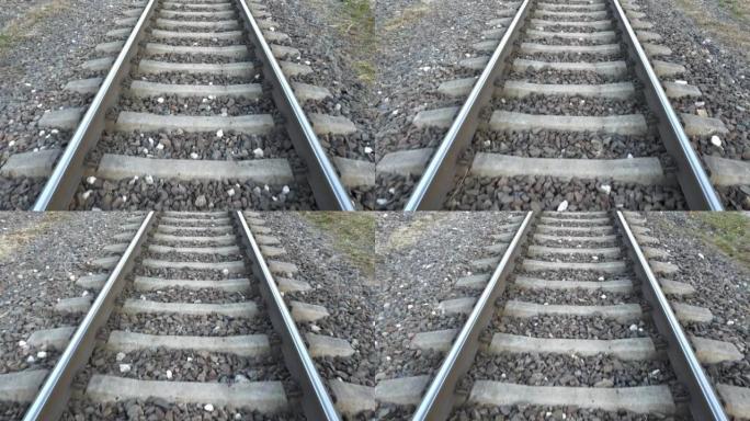 4K-沿铁路轨道缓慢移动。特写