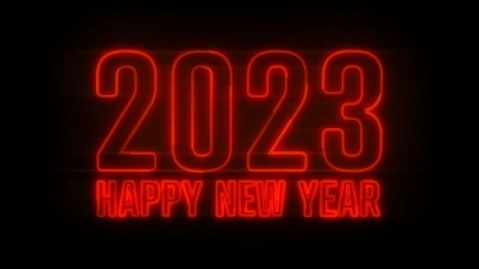 4k红色逼真霓虹灯2023，新年快乐2023霓虹灯横幅