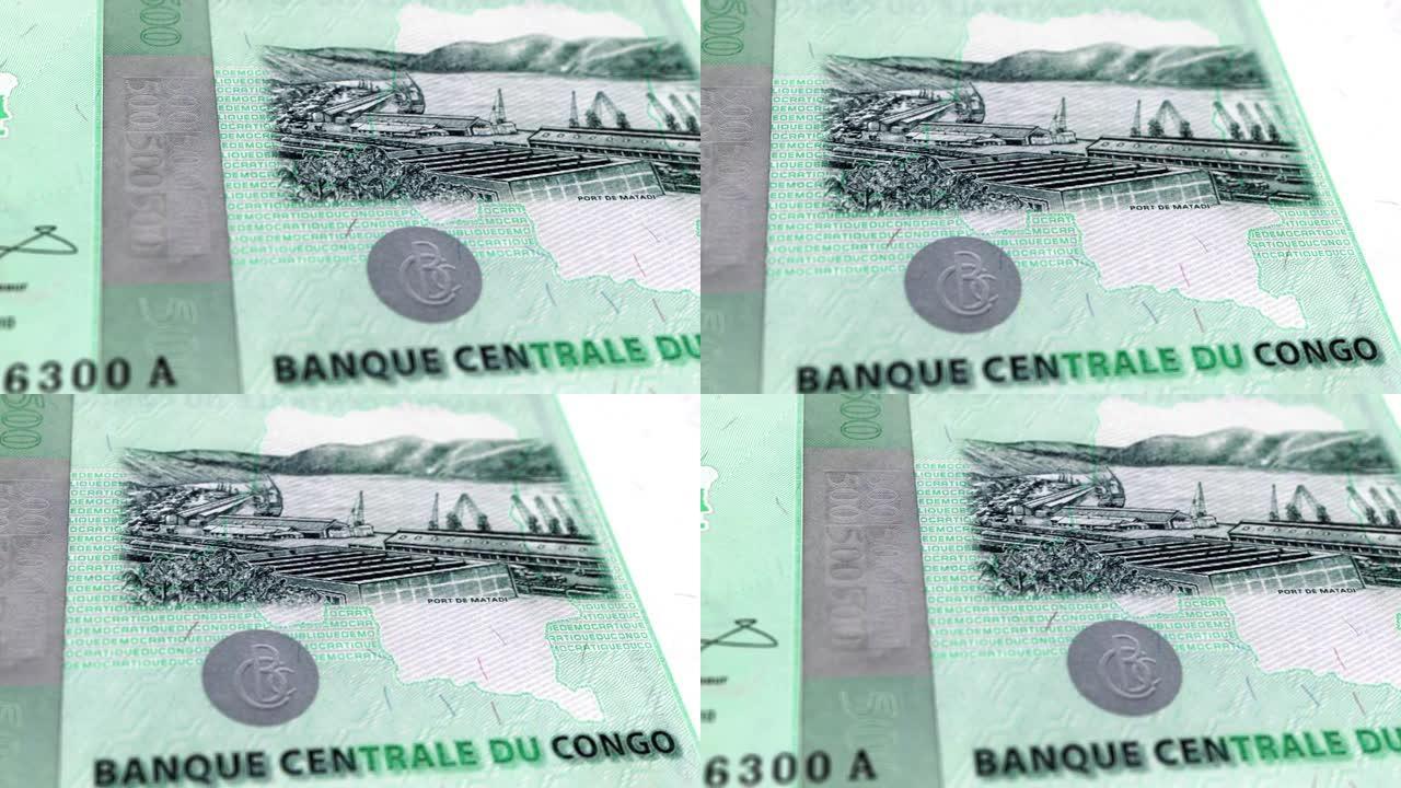 刚果民主共和国刚果法郎500钞票，五百刚果法郎，刚果法郎的特写和宏观视图，跟踪和多利镜头500刚果法