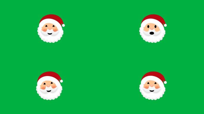 圣诞老人脸红表情符号在绿色屏幕上。