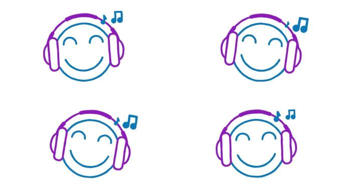 表情用耳机听音乐选项四。动画涂鸦表情。阿尔法通道