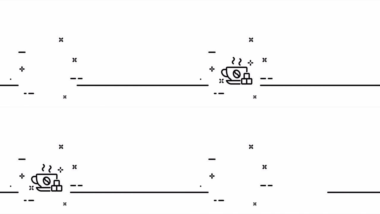 加糖的热饮。茶，咖啡，休息，休息时间，早餐，工作，随身携带。饮料概念。一个线条画动画。运动设计。动画