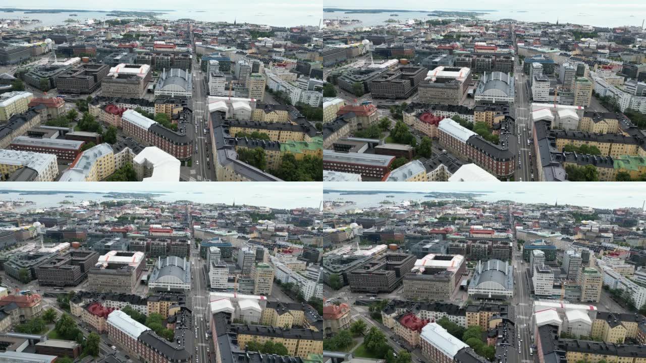 赫尔辛基托洛附近街道的无人机视图
