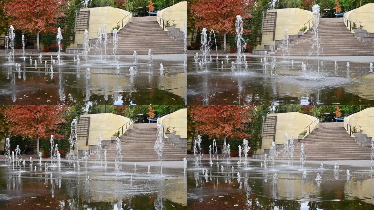城市公园中平喷泉的喷剂关闭