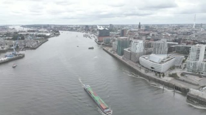 汉堡城市港口的无人机镜头