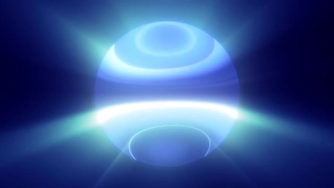蓝色发光的行星恒星在太空中发出明亮的太阳光芒神奇的能量线，闪亮的圆形球体。摘要背景。高质量4k视频，