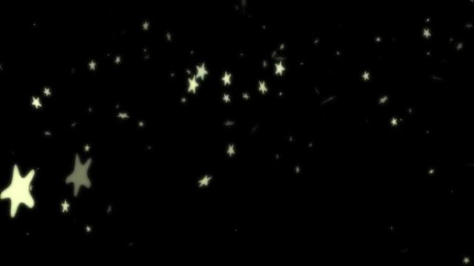 黑夜中流星的动画黑色背景，闪闪发光，闪闪发光，如降雪，节日圣诞快乐，新年快乐背景，明亮的粒子效果