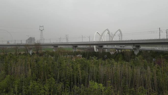 西安沣东沣河生态湿地公园镐京大桥