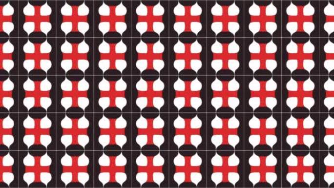 扭曲的红十字符号与扭曲的黑白图案现代风格瓷砖背景