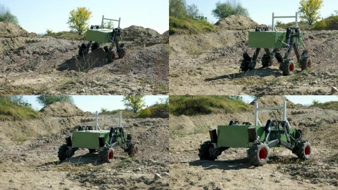 自动驱动的机器人原型，在崎岖的地形上进行测试驾驶