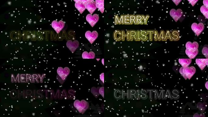 闪烁的插图圣诞快乐刻字渐变颜色动画。用雪爱点亮霓虹灯色
以黑色背景登录。适用于问候信息、邮寄或商务