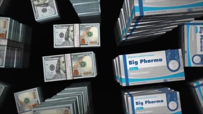 大制药健康盒和英国美元货币包循环3d动画