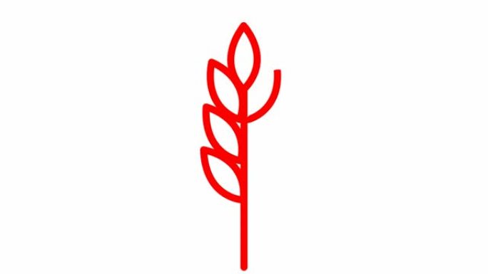 麦穗的动画红色符号。食物，面包的概念。线性图标。矢量插图孤立在白色背景上。