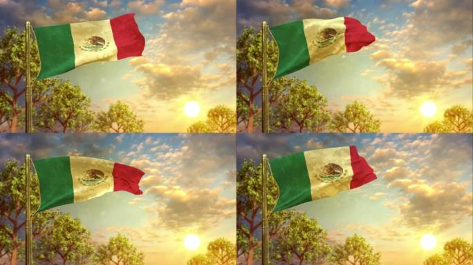 在日落时挥舞墨西哥国旗庆祝国家假日
