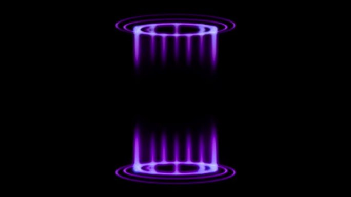 黑色背景上传送传送器的动画紫光效果。